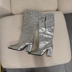 Zara Shiny Silver Heeled Boots